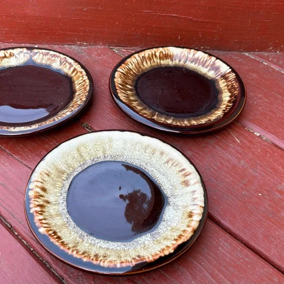 Pfaltzgraff Vintage Gourmet Brown Drip 7” Stoneware Salad Dessert Plates 3 Set - Picture 3 of 13